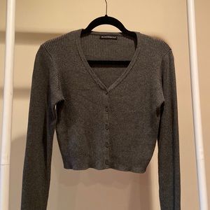 Brandy Melville Grey Ribbed Crop Cardigan